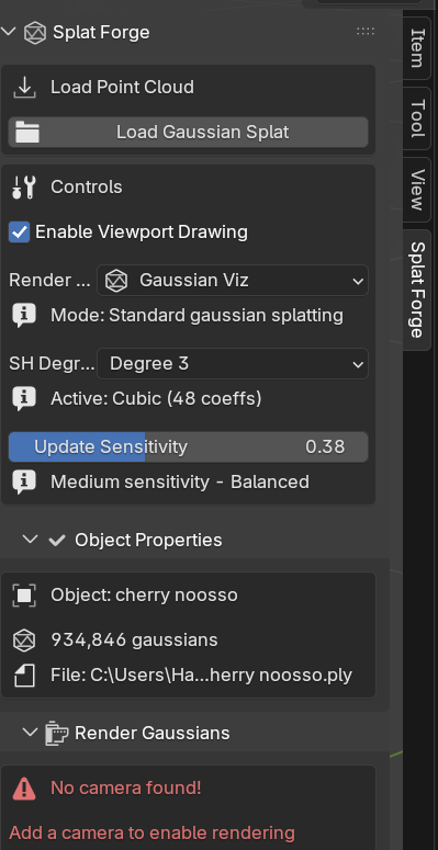 SplatForge GUI Panel